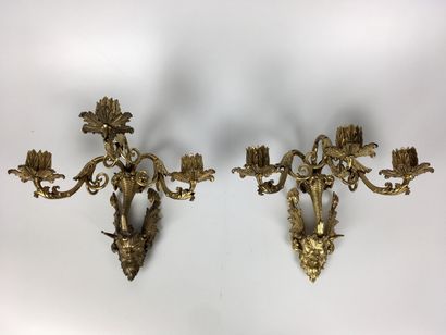 Pair of ormolu and chased bronze sconces...