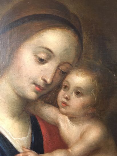 null Ecole FLAMANDE 1620, suiveur de Gortzius GELDORP Vierge à l'Enfant Panneau de...