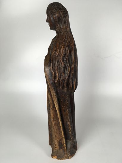 null HOLY WOMAN in wood carved in the round 18th century Height. 59 cm (missing arms...