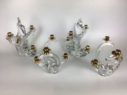 SCHNEIDER FRANCE Two pairs of crystal candelabra...