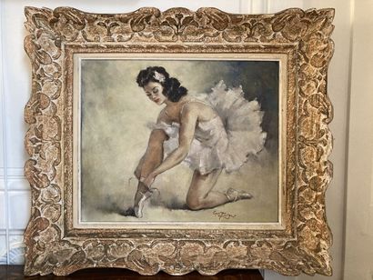  Georges Pierre GUINEGAULT (1893-1982) La ballerine Huile sur toile 39 x 46 cm