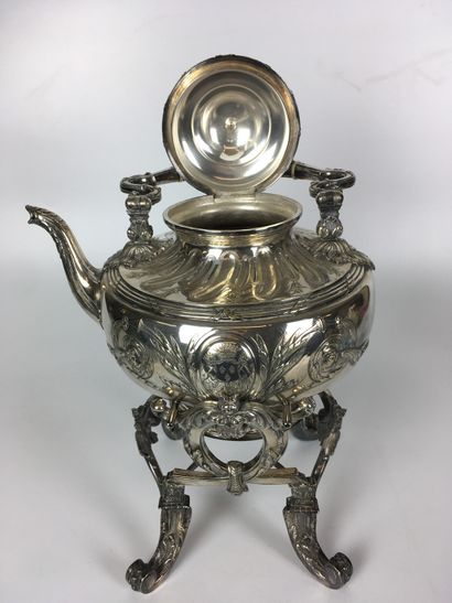 null SAMOVAR in silver plated metal chiselled with foliated scrolls on a body with...