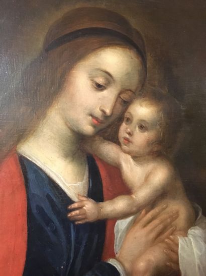 null Ecole FLAMANDE 1620, suiveur de Gortzius GELDORP Vierge à l'Enfant Panneau de...
