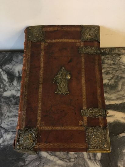 GERMAN BIBLE, leatherette binding, gilt bronze...