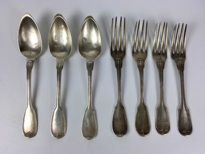 null Silver SET including : Three silver table spoons and four silver table forks...