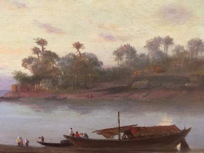 null ECOLE ORIENTALISTE du XIXe siècle Le rivage Huile sur toile 35 x 55 cm (res...