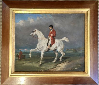 null Dans le goût d'Alfred de DREUX Portrait d'homme à cheval Toile 54 x 65.5 cm...