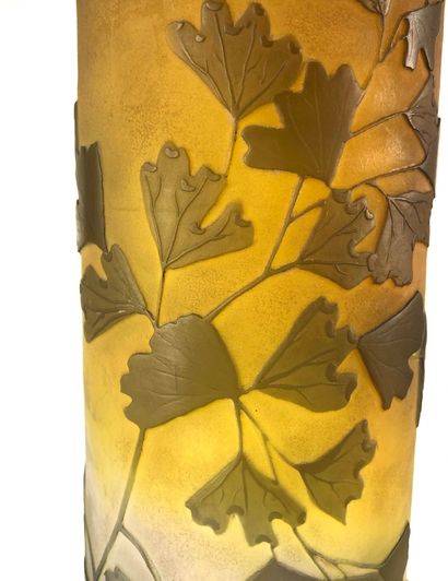 null ETABLISHING GALLLE Large acid-etched glass soliflore vase with branch decoration....