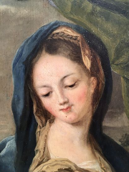 null ECOLE FRANCAISE du XVIIIe siècle Vierge à l'enfant Huile sur panneau de noyer,...
