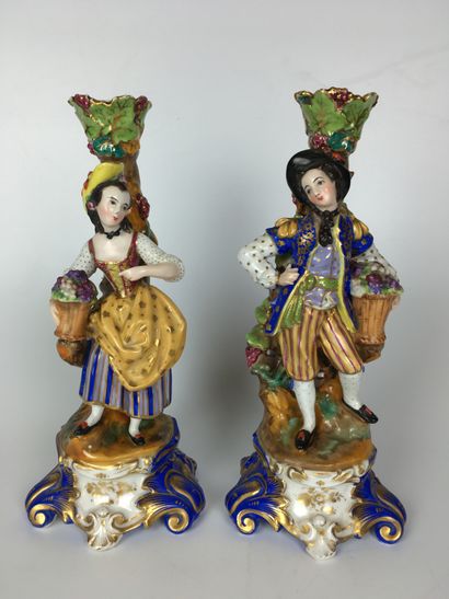 null CHIMNEY GARNITURE in polychrome porcelain with blue background with enamelled...