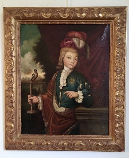 null NORTH SCHOOL of the 18th century Portrait of a child with a bird Oil on canvas...