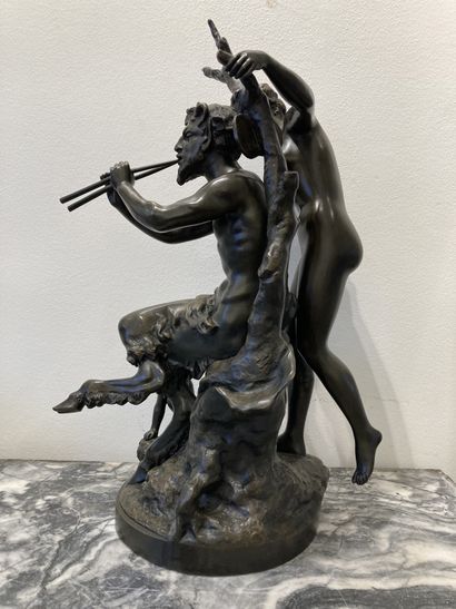 null Michel CLODION (1738-1814) after Bacchante and Satyr Bronze group with brown...
