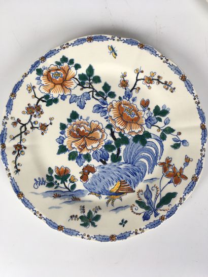 null GIEN Earthenware table service part decorated with rooster and peonies comprising...