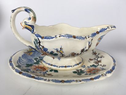 null GIEN Earthenware table service part decorated with rooster and peonies comprising...