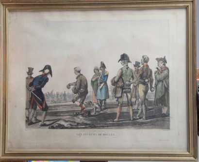 null D'après Carl Vernet Les joueurs de boules Lithographie en couleur 38,5 x 48,5...