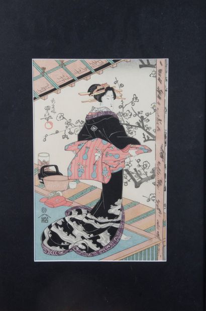 null d’après - Utagawa Kunimaru (1794 – 1829) Geisha et fleurs de prunier , Japon...