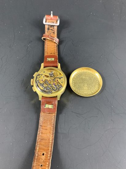  LONGINES Vers 1938. Ref : 5640378/5640378. Montre-bracelet chronographe Flyback...