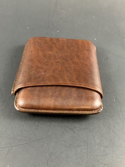 null Case ATOLL Leather case for cigarillos or cigarettes. Brown cognac color. Very...