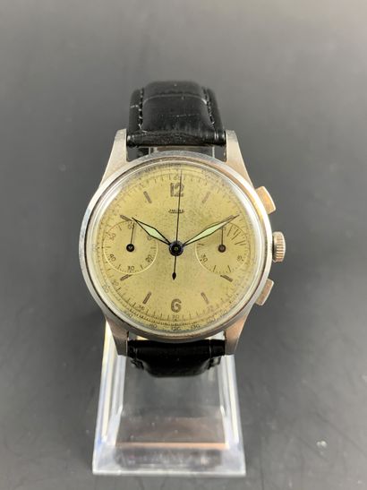 null JAEGER About 1950. Ref: 1231597 / 224112. Stainless steel chronograph, round...
