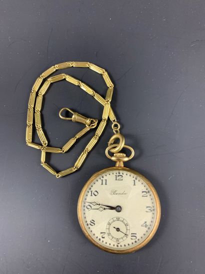 null BENDA About 1900. Ref: 4767. 18K yellow gold pocket watch, round case, signed...