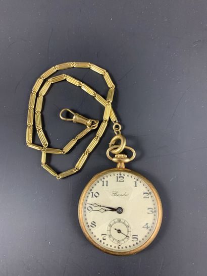 null BENDA Vers 1900. Réf: 4767. Montre de gousset en or jaune 18K, boitier rond,...