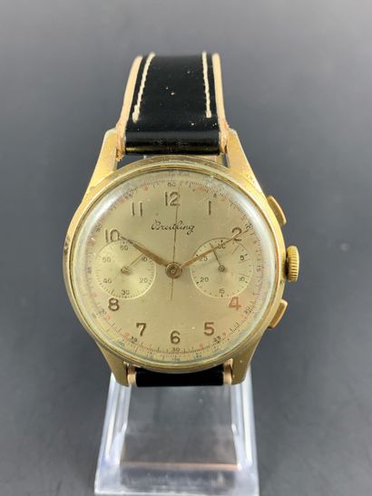 null BREITLING Chronograph About 1950. Ref : 767071 / 1188. Steel and gold-plated...