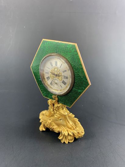 null Napoleon III clock Late 19th century. Bedside or desk clock in steel and brass,...