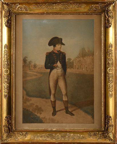  ISABEY d’après. Le Premier Consul Bonaparte dans les jardins de la Malmaison. Gravure...