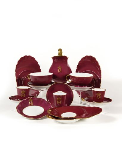 null Set comprising: - A purple porcelain ravier with Princess Mathilde's number....