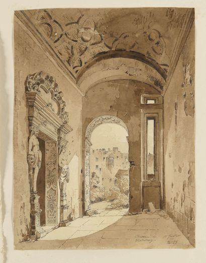 null CHARLES-CAÏUS RENOUX (1795-1846) ATTRIBUE A Le château de Heidelberg Dessin...
