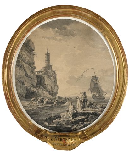 null CLAUDE-JOSEPH VERNET (1714-1789), AFTER MARINES Pair of oval engravings in beautiful...