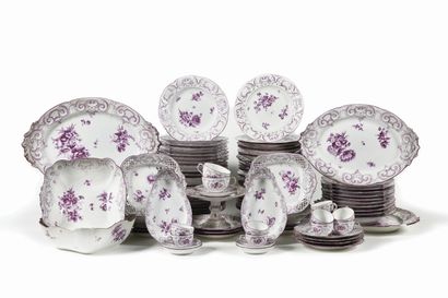 null 
BERLIN 
Porcelain service set with purple monochrome decoration of flowers...