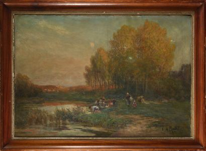 null François Richard DE MONTHOLON (1856-1940) Les lavandières Oil on canvas Signed...