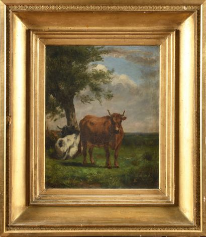 null J. CAPEYRON (XIX) Vache au pré Oil on canvas Signed lower left 33.5 x 42 cm...