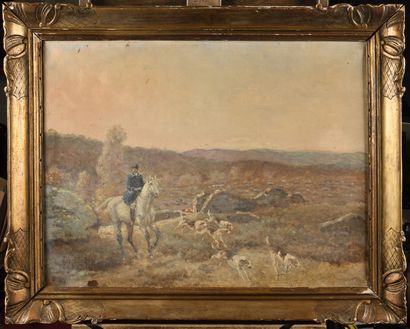 null Paul TAVERNIER (1852-1943) Chasse à courre Oil on canvas Signed lower left 52...