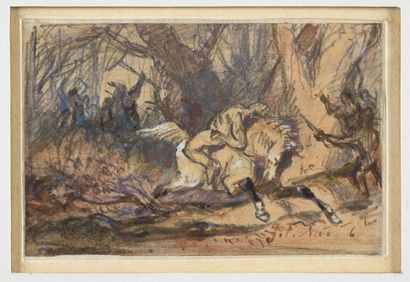 null Jean François MILLET (1814-1875) Simon Butler, The American Mazeppa Watercolour...