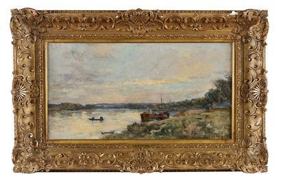 null Albert LEBOURG (1848-1928) Péniche et pêcheurs en barque Oil on canvas Signed...