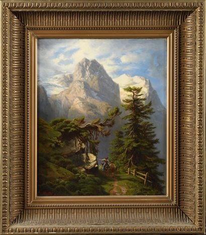null Leberecht LORTET (1826-1901) Paysage de montagne Huile sur toile Signé en bas...