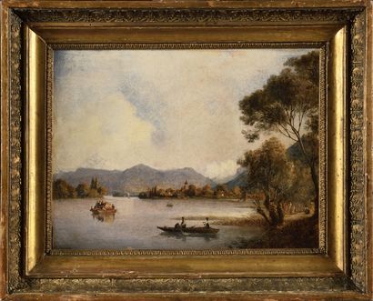 null Johann Jakob II ULRICH (1798-1877) Vue du lac de Thoune Huile sur toile Signé...