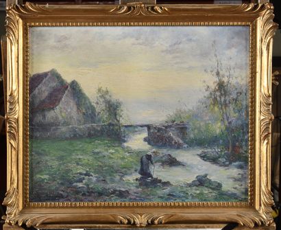 null Michel KOROCHANSKY (1866-1925) Femme à la rivière Oil on canvas Signed lower...
