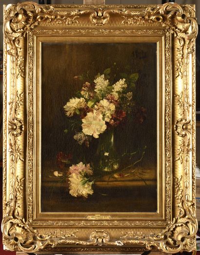 null Alfred ROUBY (1849-1909) Bouquet de lilas et oeillets Oil on canvas Signed top...