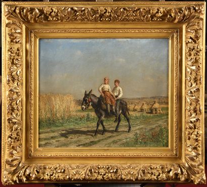 null Jules Jacques VEYRASSAT (1828-1893) Retour des champs Oil on canvas Signed lower...