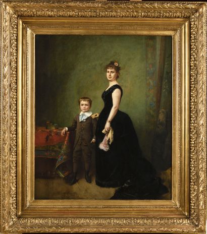 null Eugène ACCARD (1824-1888) Portrait d'une élégante et de son enfant Oil on canvas,...