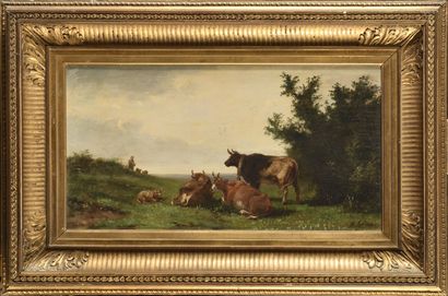 null Oil on panel, signed lower right, 9 1/16 x 16 17/32 in, with frame : 14 27/32...