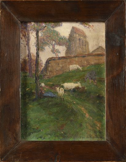 null Jean Jacques BERNE-BELLECOUR (1874-1939) Scène champêtre Oil on panel, signed...