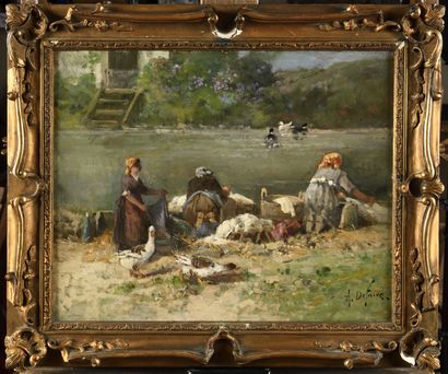 null Alexandre DEFAUX (1826-1900) Les lavandières Oil on canvas, signed lower left,...