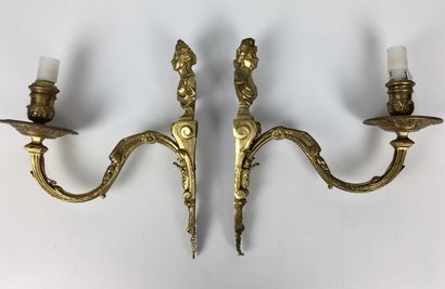 Pair of gilt bronze and chased sconces with...