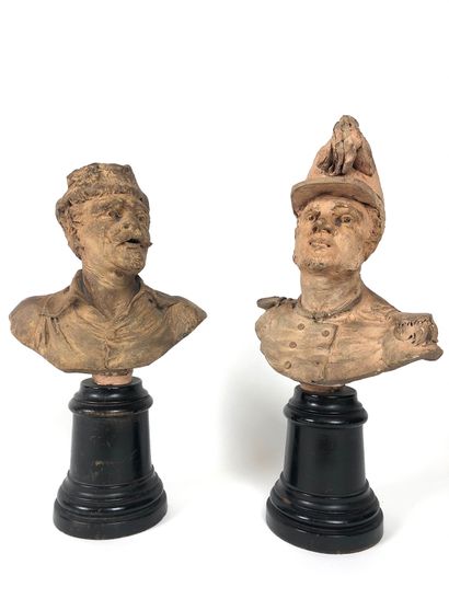 PAIR OF BUSTES OF OFFICERS in terracotta....