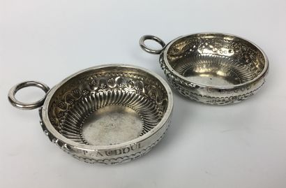 TWO silver TASTEVINS with snake grip. 18th...