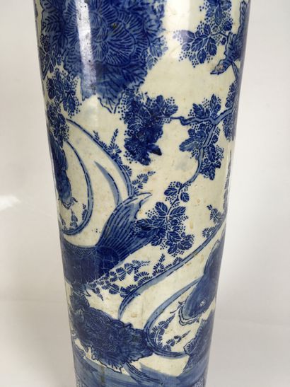  CHINA Large blue and white porcelain scroll vase with carp decoration 20th century...